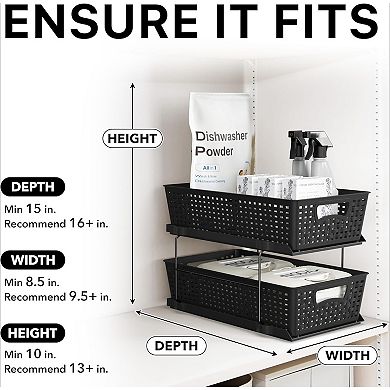 2 Tier Bathroom Organizer Tray Pull-Out Sliding Drawer, Under Sink Storage, Black