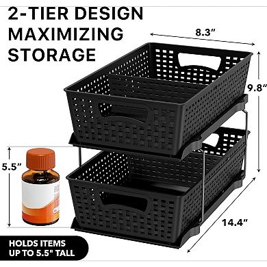 2 Tier Bathroom Organizer Tray Pull-Out Sliding Drawer, Under Sink Storage, Black