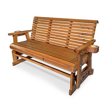 Patio Glider with Cup Holders, High Roll Back and Deep Contoured Seat, 3-Seater, Heavy Duty 800 Lb