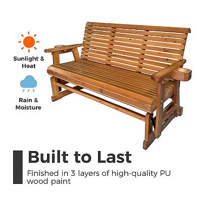 Patio Glider with Cup Holders, High Roll Back and Deep Contoured Seat, 3-Seater, Heavy Duty 800 Lb
