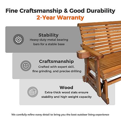 Patio Glider with Cup Holders, High Roll Back and Deep Contoured Seat, 3-Seater, Heavy Duty 800 Lb