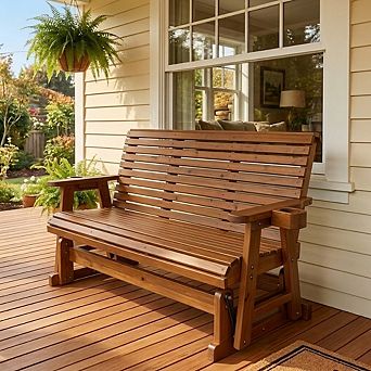 Patio Glider with Cup Holders, High Roll Back and Deep Contoured Seat, 3-Seater, Heavy Duty 800 Lb