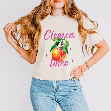 Clementines Watercolor - Women's Boxy Crop Top Graphic T-Shirt