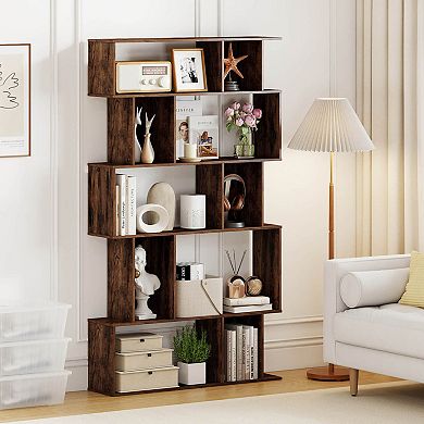 Costway 5-Tier Geometric Bookshelf with Open Shelves & Closed-back Cubes for Living Room