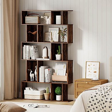 Costway 5-Tier Geometric Bookshelf with Open Shelves & Closed-back Cubes for Living Room