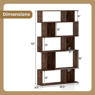 Costway 5-Tier Geometric Bookshelf with Open Shelves & Closed-back Cubes for Living Room