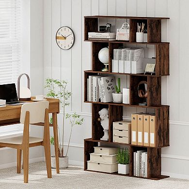 Costway 5-Tier Geometric Bookshelf with Open Shelves & Closed-back Cubes for Living Room