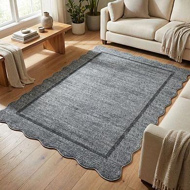 Modern Bordered Area Rug Machine Washable Low Pile Pet Friendly Ultra Thin Carpet for Kid's Room
