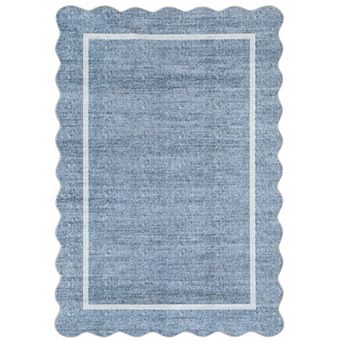 Modern Bordered Area Rug Machine Washable Low Pile Pet Friendly Ultra Thin Carpet for Kid's Room