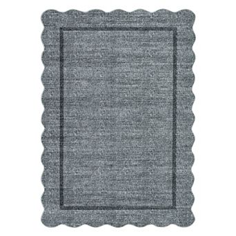 Modern Bordered Area Rug Machine Washable Low Pile Pet Friendly Ultra Thin Carpet for Kid's Room