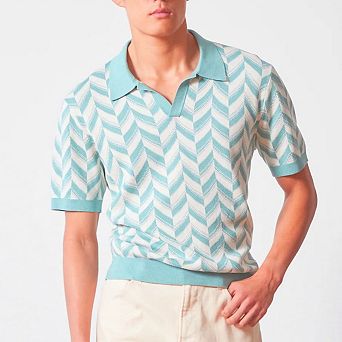 Mens V Neck Short Sleeve Rib Knit Polo Shirts Jacquard Herringbone Solid Lightweight Summer Sweater