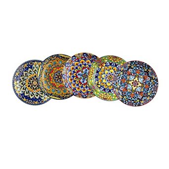 6 pc 32 Oz Pasta Sets: Colorful Ceramic Soup Salad Plates, Dishwasher Microwave Safe