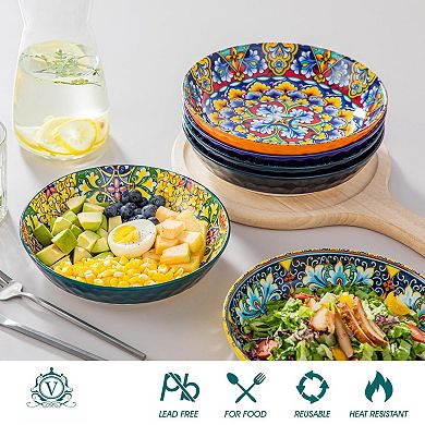 6-Piece 32 Oz Pasta Sets: Colorful Ceramic Soup Salad Plates, Dishwasher Microwave Safe