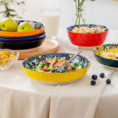 6-Piece 32 Oz Pasta Sets: Colorful Ceramic Soup Salad Plates, Dishwasher Microwave Safe