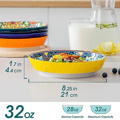 6-Piece 32 Oz Pasta Sets: Colorful Ceramic Soup Salad Plates, Dishwasher Microwave Safe