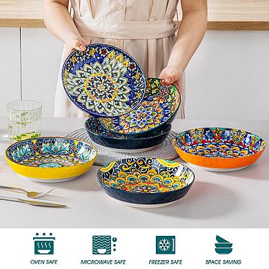 6-Piece 32 Oz Pasta Sets: Colorful Ceramic Soup Salad Plates, Dishwasher Microwave Safe