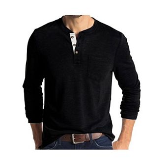 Mens Button Up Henley Crew Neck Tops Long Sleeve Casual Basic Tops with Pocket