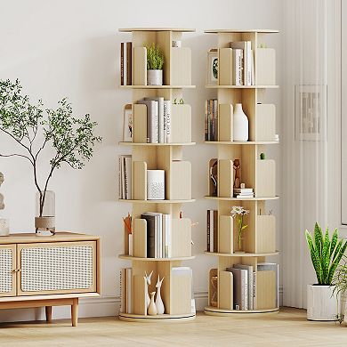 Costway 5-Tier Rotating Bookshelf 360° Display Rack with Dividers & Anti-falling Baffles