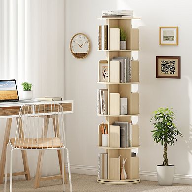 Costway 5-Tier Rotating Bookshelf 360° Display Rack with Dividers & Anti-falling Baffles