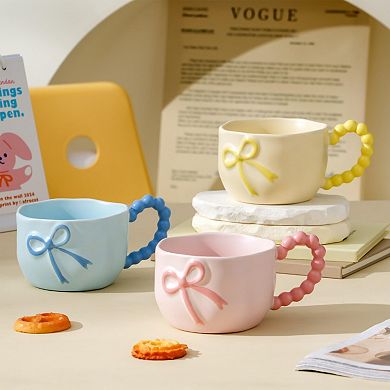 Cute Bow Coffee Mug With Saucer For Women Girl 12 Oz