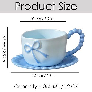 Cute Bow Coffee Mug With Saucer For Women Girl 12 Oz