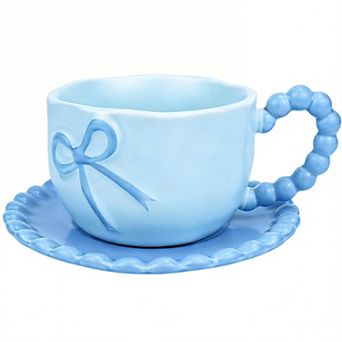 Cute Bow Coffee Mug With Saucer For Women Girl 12 Oz