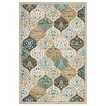 Vintage Floral Area Rug Machine Washable Low Pile Pet Friendly Ultra Thin Carpet for Kid's Room