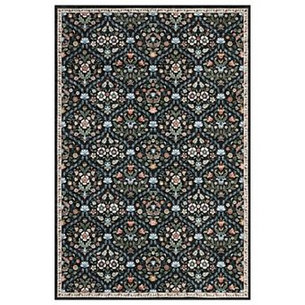 Vintage Floral Area Rug Machine Washable Low Pile Pet Friendly Ultra Thin Carpet for Kid's Room