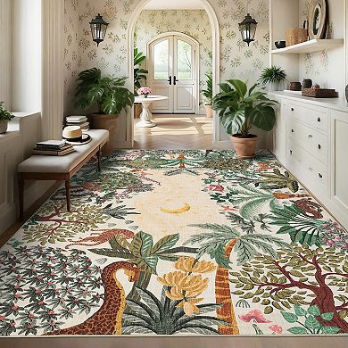 Modern Naturalism Area Rug Machine Washable Low Pile Pet Friendly Ultra Thin Carpet for Kid's Room