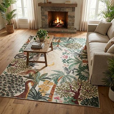 Modern Naturalism Area Rug Machine Washable Low Pile Pet Friendly Ultra Thin Carpet for Kid's Room