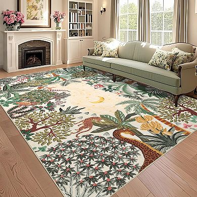 Modern Naturalism Area Rug Machine Washable Low Pile Pet Friendly Ultra Thin Carpet for Kid's Room