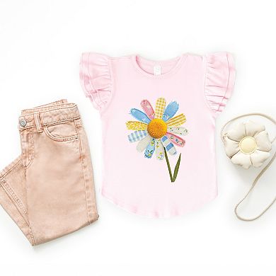 Daisy Faux Patchwork - Flutter Sleeve Graphic T-Shirt