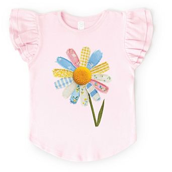 Daisy Faux Patchwork - Flutter Sleeve Graphic T-Shirt