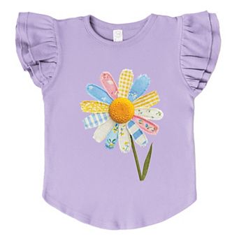 Daisy Faux Patchwork - Flutter Sleeve Graphic T-Shirt