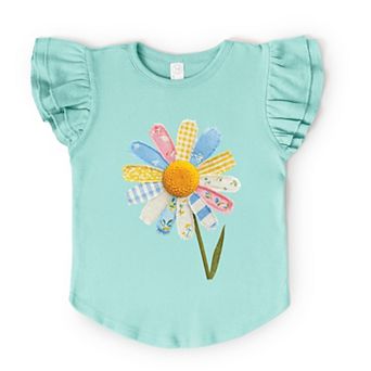 Daisy Faux Patchwork - Flutter Sleeve Graphic T-Shirt