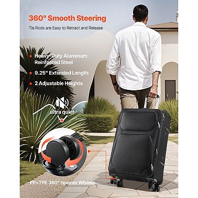 Black 28-Inch Softside Luggage for Extended Travel with Expandable Packing Space and Laptop Storage