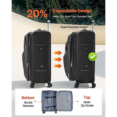 Black 28-Inch Softside Luggage for Extended Travel with Expandable Packing Space and Laptop Storage