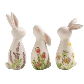 Easter Bunny Wildflower Figurines Spring Home Decor 3 pc
