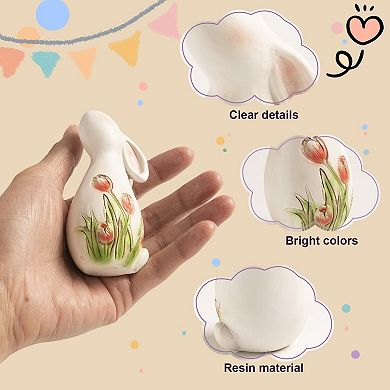 Easter Bunny Wildflower Figurines Spring Home Decor 3pc