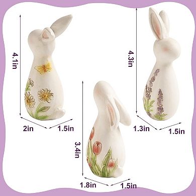 Easter Bunny Wildflower Figurines Spring Home Decor 3pc