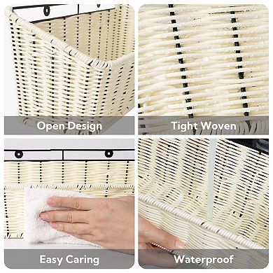 Wicker Hanging Basket Wall Mount Storage Fruit Kitchen Cabinet Organizer