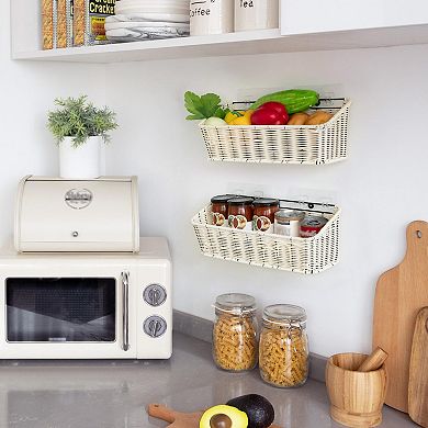 Wicker Hanging Basket Wall Mount Storage Fruit Kitchen Cabinet Organizer