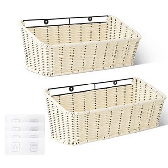 Wicker Hanging Basket Wall Mount Storage Fruit Kitchen Cabinet Organizer