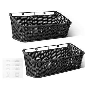 Wicker Hanging Basket Wall Mount Storage Fruit Kitchen Cabinet Organizer