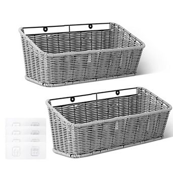 Wicker Hanging Basket Wall Mount Storage Fruit Kitchen Cabinet Organizer