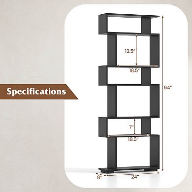Costway Bookcase 6-Tier Bookshelf with Anti-Tipping Kit Freestanding Display Shelf