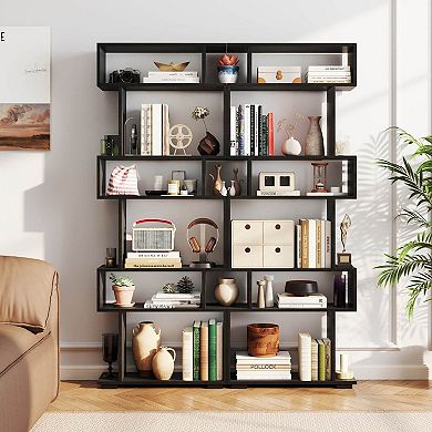 Costway Bookcase 6-Tier Bookshelf with Anti-Tipping Kit Freestanding Display Shelf