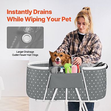 Foldable Pet Bathtub for Small and Medium Pets with Drain Hose and Elevated Bathing Height