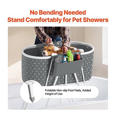 Foldable Pet Bathtub for Small and Medium Pets with Drain Hose and Elevated Bathing Height
