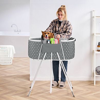 Foldable Pet Bathtub for Small and Medium Pets with Drain Hose and Elevated Bathing Height